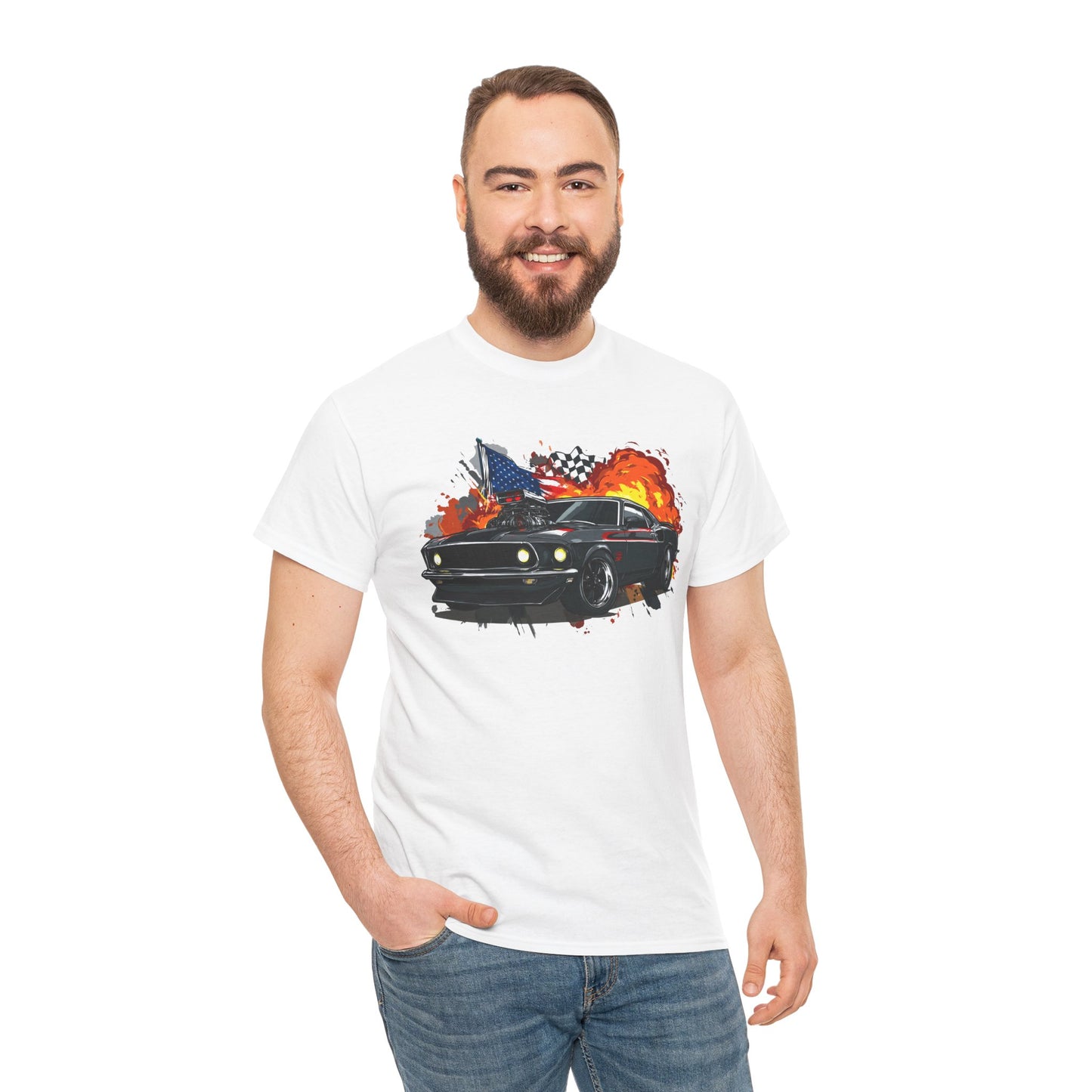 1969 Boss 429 Mustang T‑Shirt — Flaming Mustang Graphic