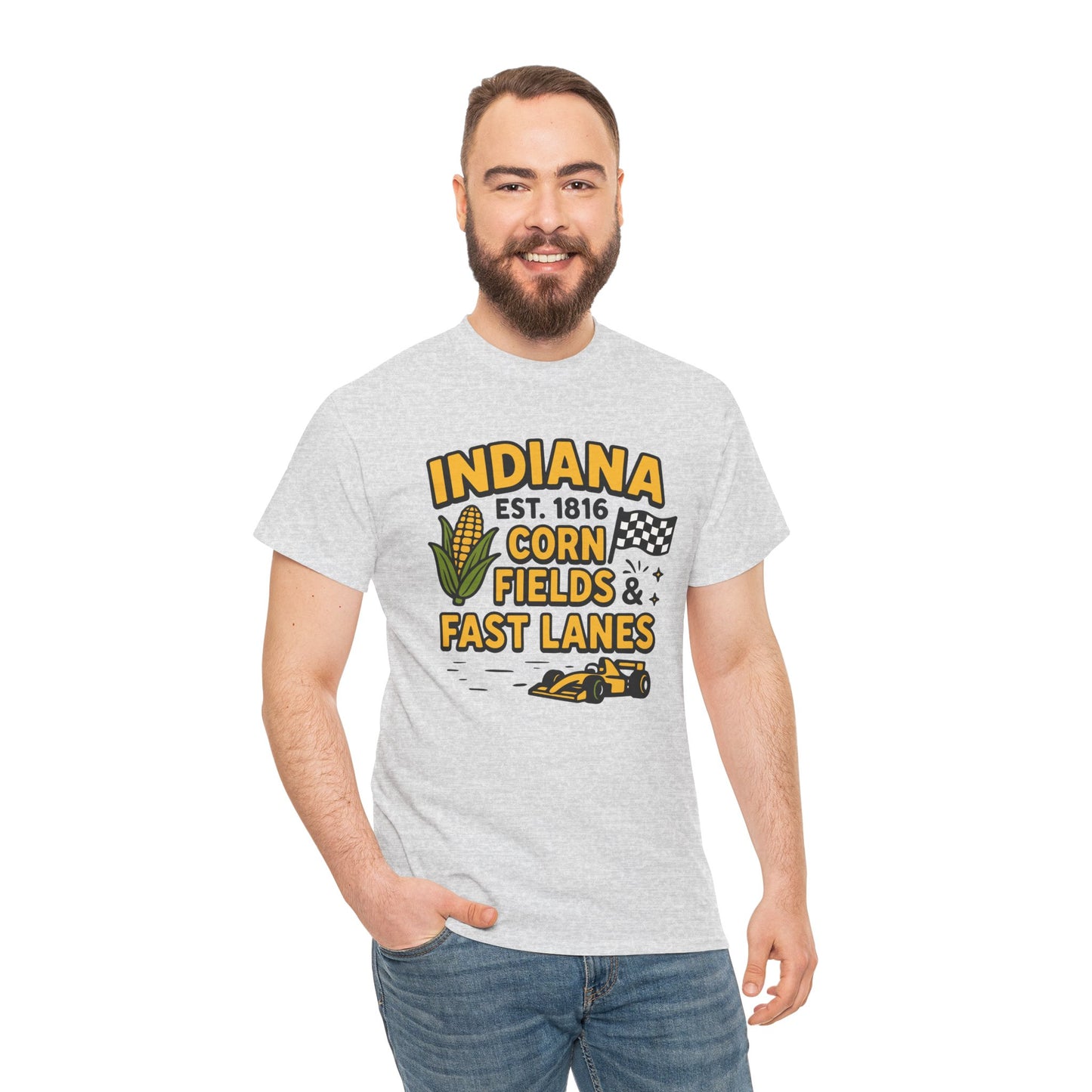 Indiana Corn Fields & Fast Lanes T-Shirt — Indy Racing & Midwestern Pride Tee