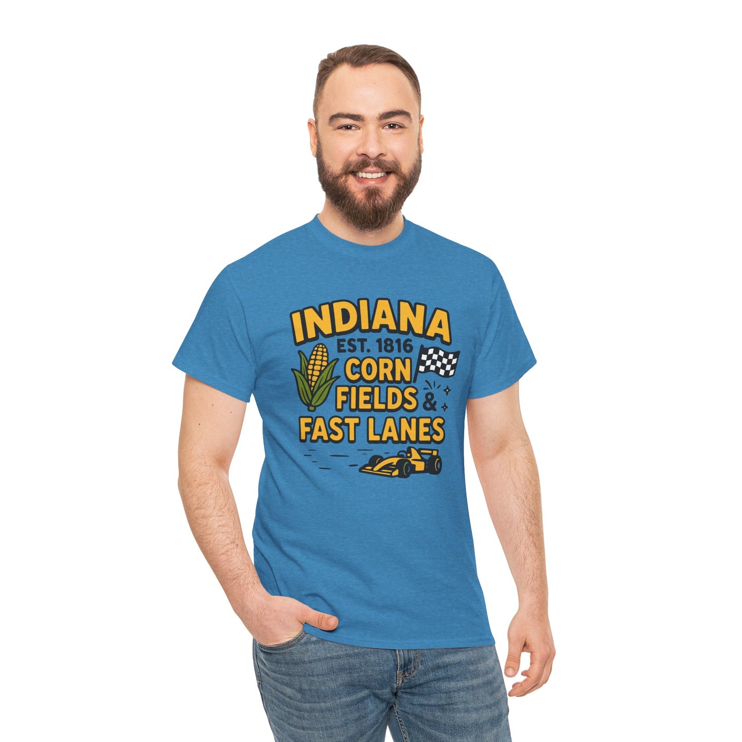 Indiana Corn Fields & Fast Lanes T-Shirt — Indy Racing & Midwestern Pride Tee