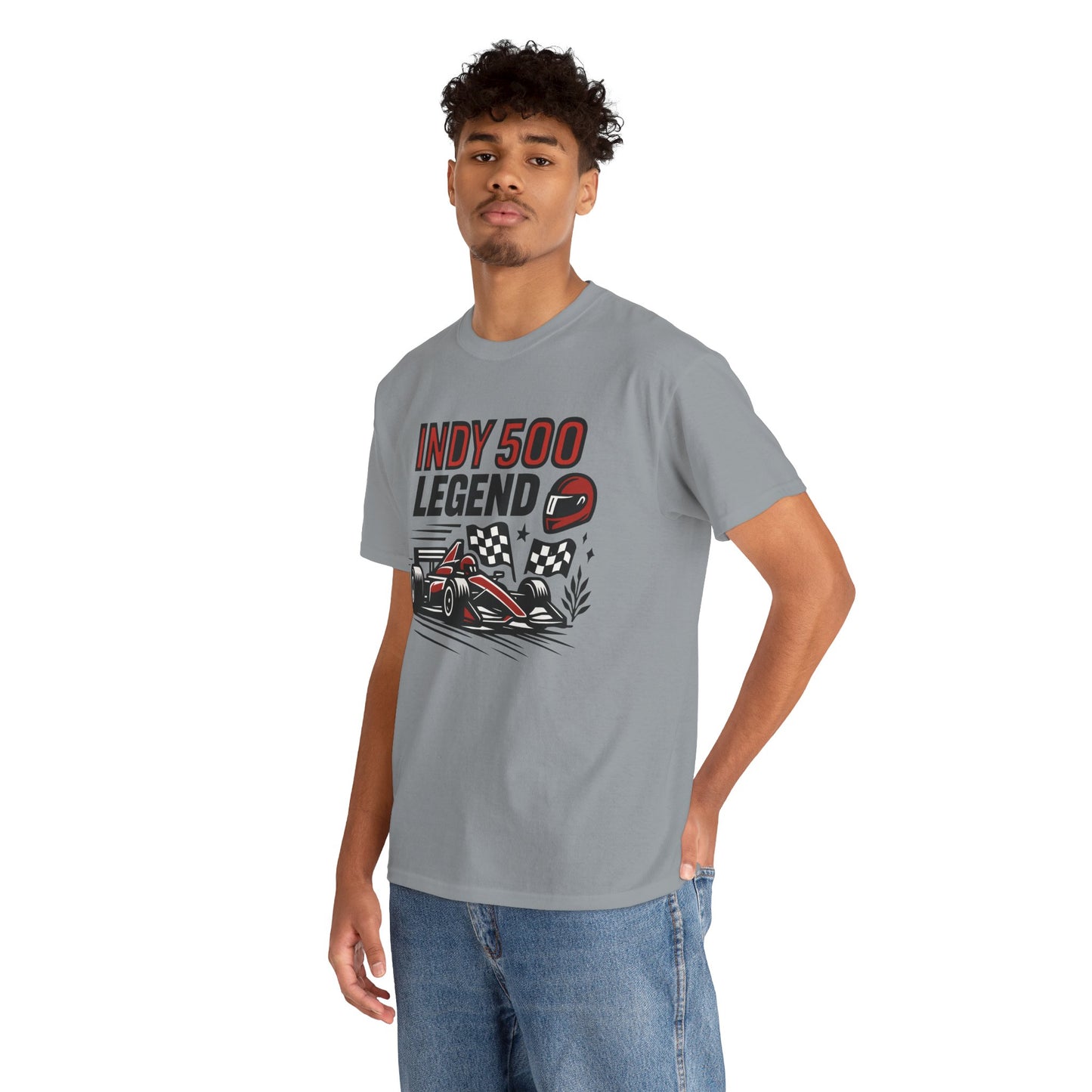 Indy 500 Legend Racing T-Shirt — Vintage Race Car & Checkered Flag Tee