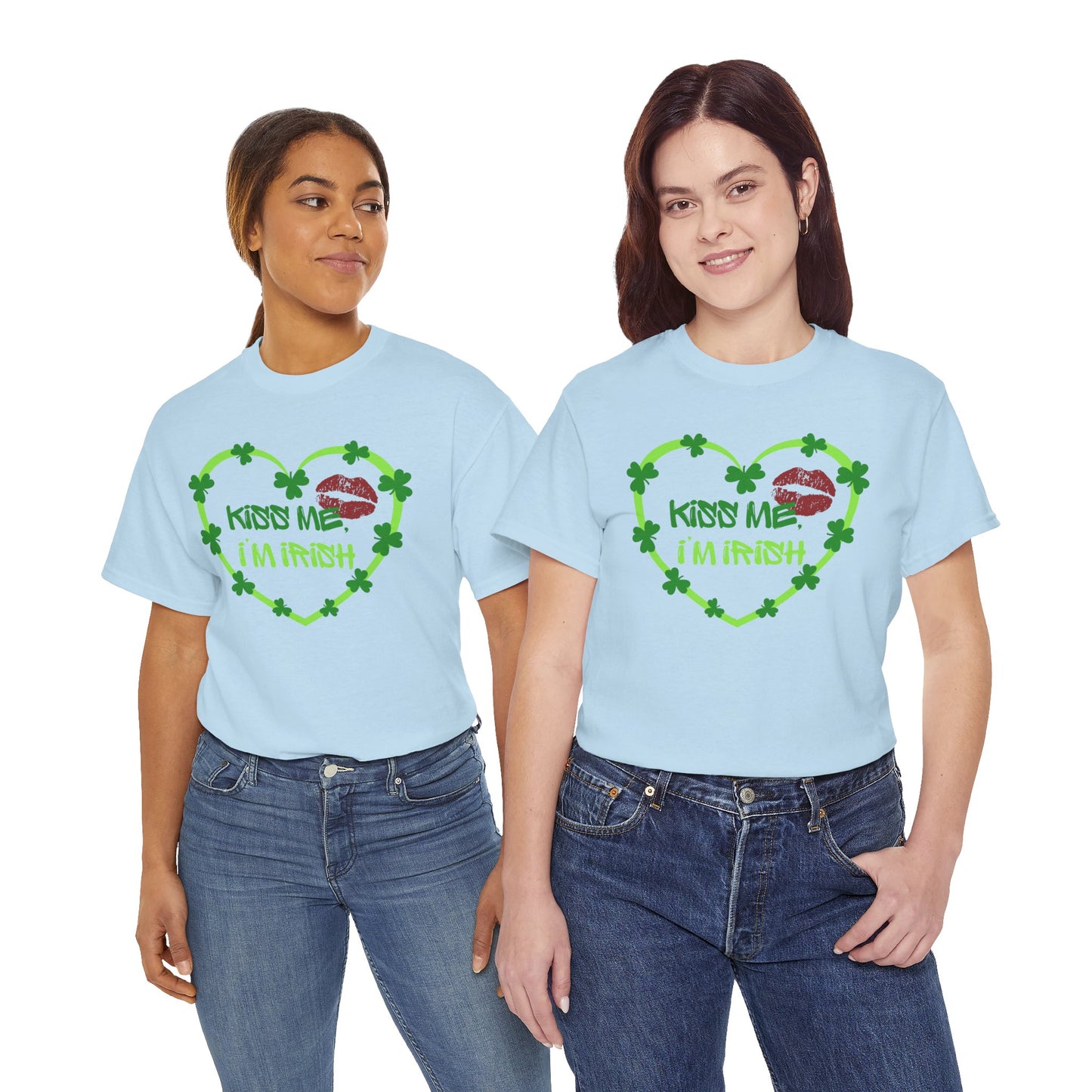 Adult St. Patrick's Day Tee — "Kiss Me I'm Irish" Shamrock Heart T-Shirt