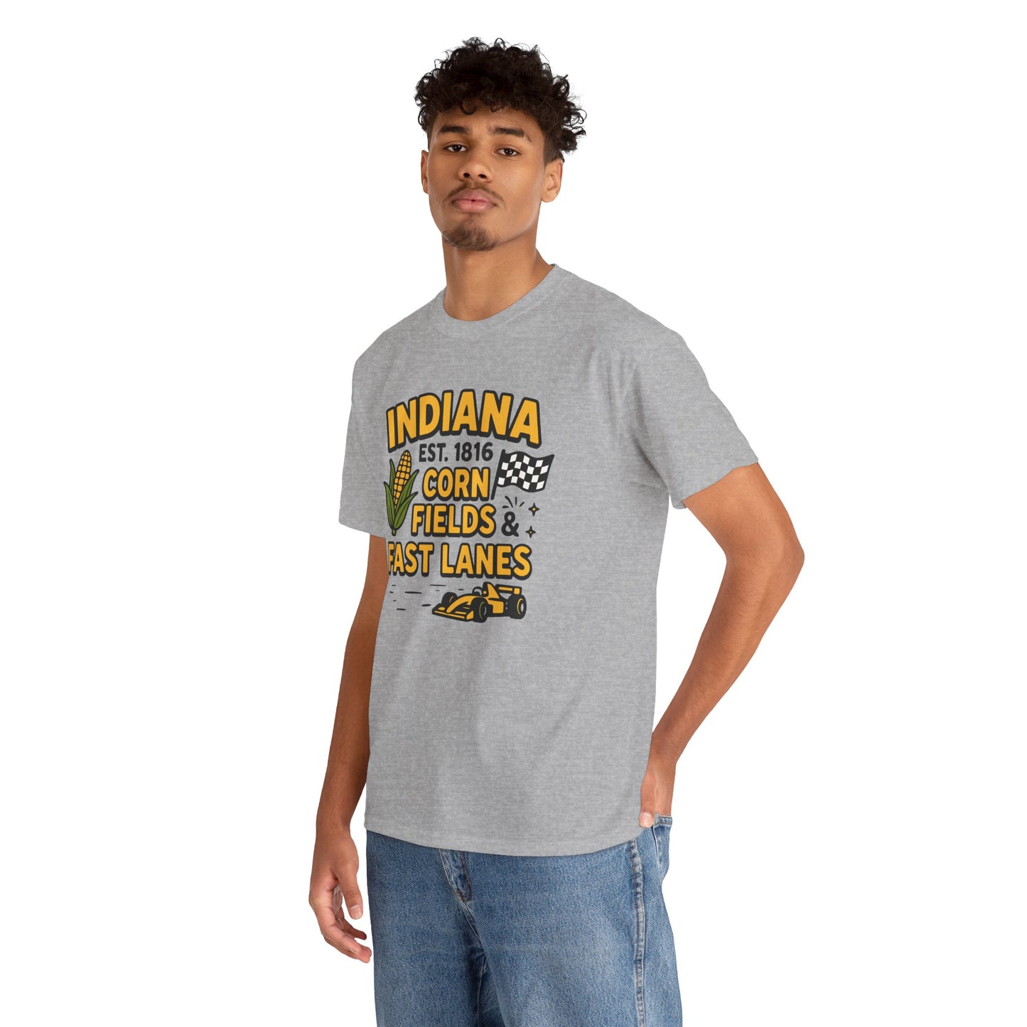 Indiana Corn Fields & Fast Lanes T-Shirt — Indy Racing & Midwestern Pride Tee