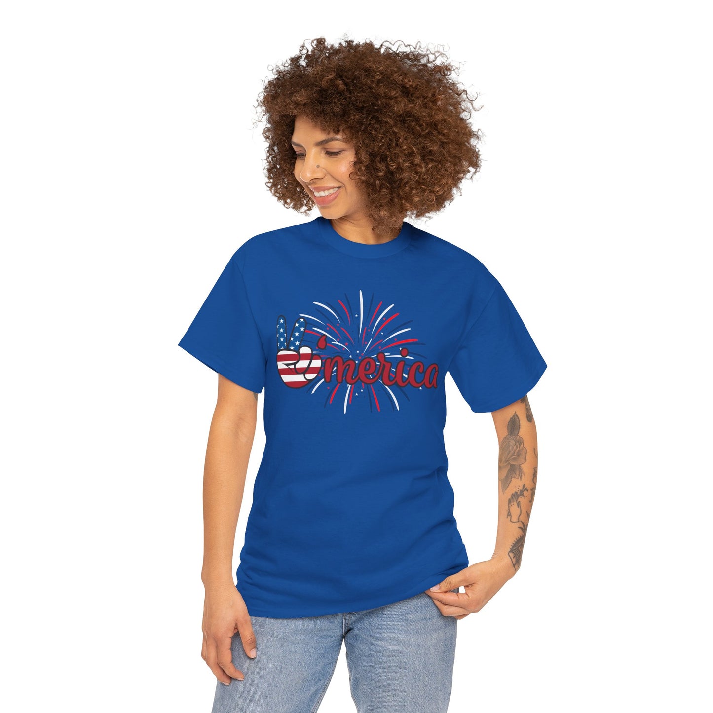 'Merica Peace Sign with Fireworks Patriotic Tee