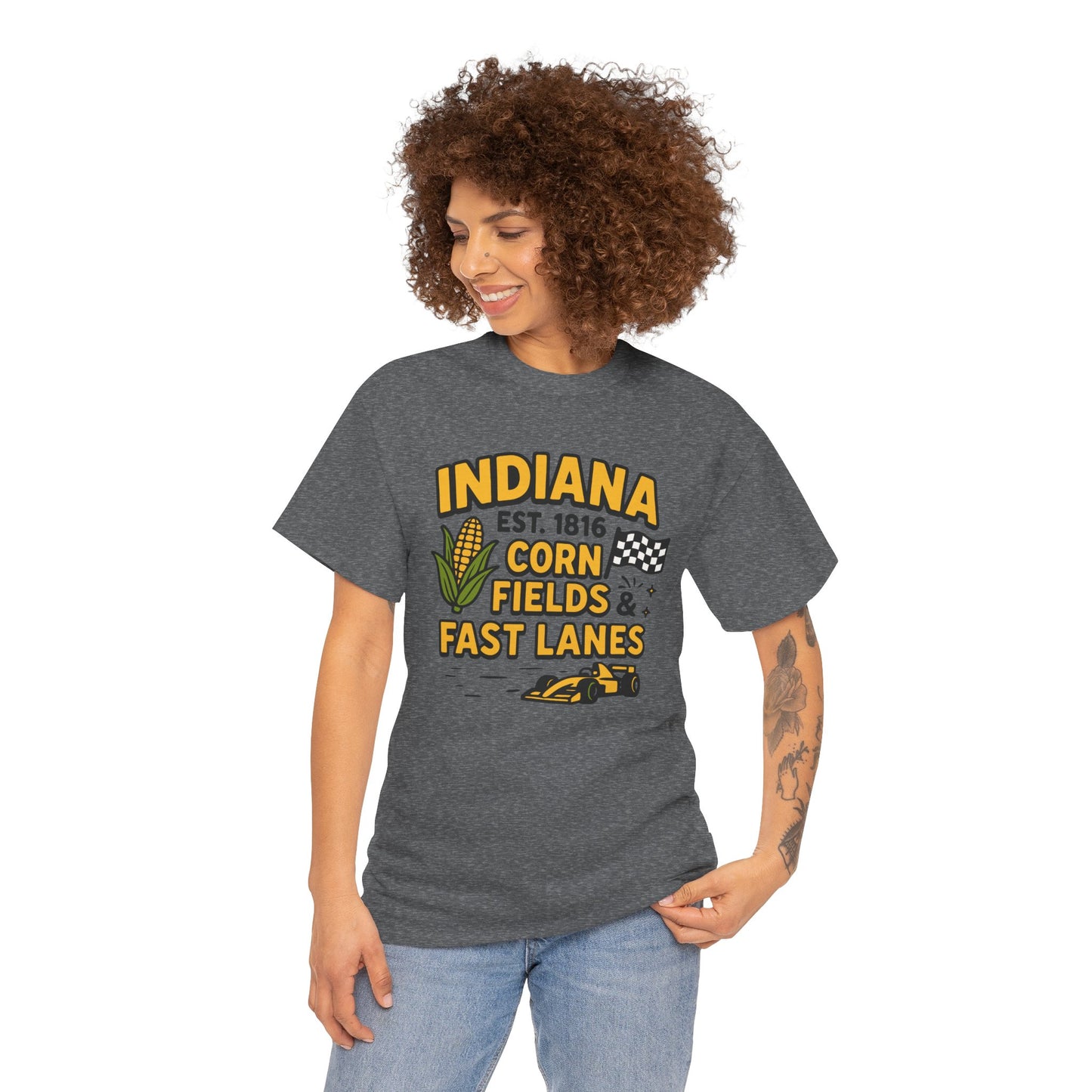 Indiana Corn Fields & Fast Lanes T-Shirt — Indy Racing & Midwestern Pride Tee